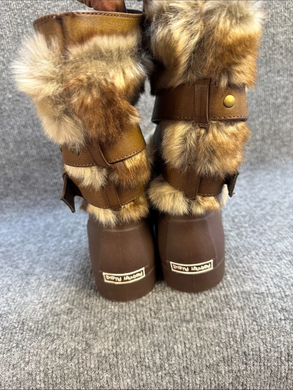 Dirty Laundry Brown Faux Fur Cuffed Rain Boots with Buckle Size 7 NEW!